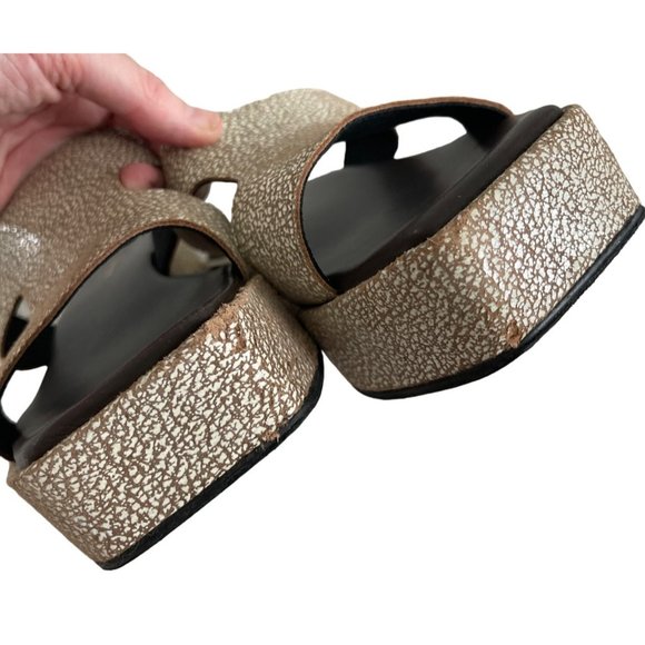 ALL BLACK FOOTWEAR‎ Blunt T Wedge Sandals Silver Brown Leather Womens 40 9-9.5 - Picture 11 of 12